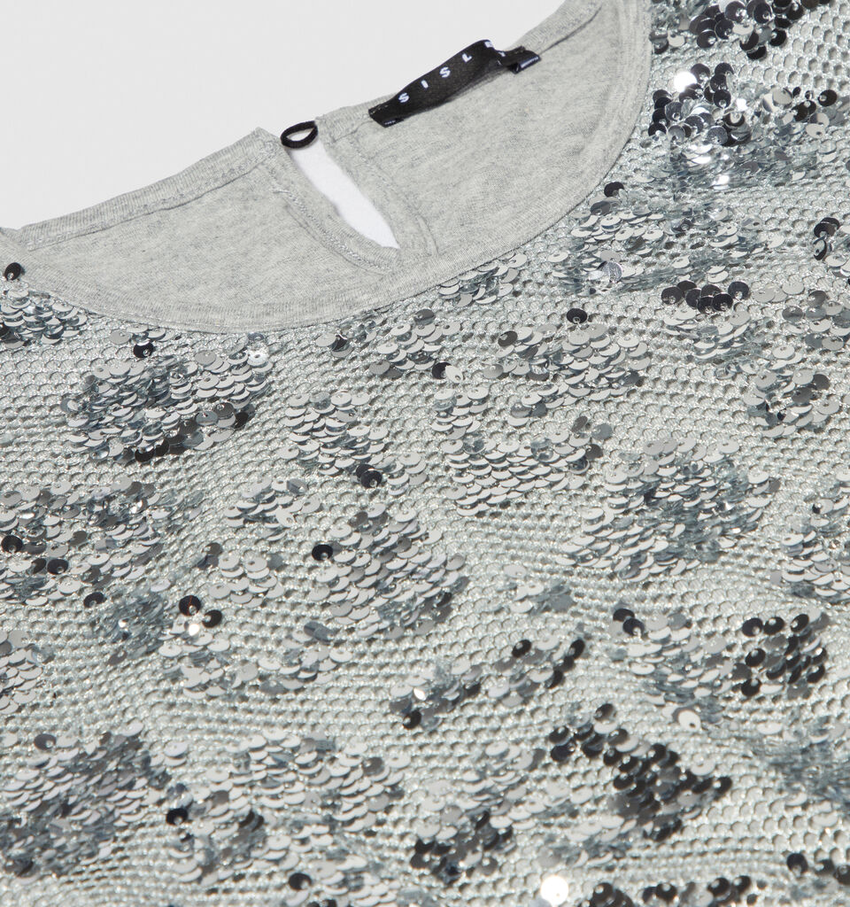 Blouse with mesh and sequins - girls' shirts and blouses - Silver | Sisley Young image number 2
